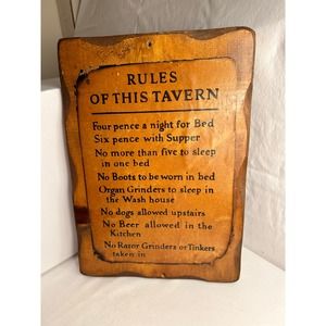 Vintage MCM Rules of this Tavern Wood Plaque Wall Hanging 11"x16" Country Charm